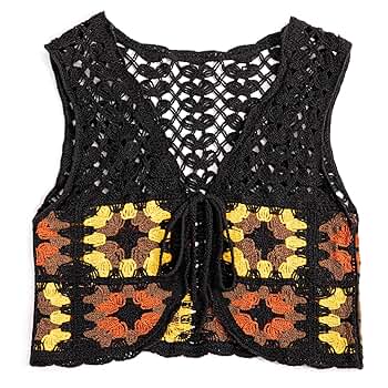KEOMUD Crochet Floral Sweater Vest for Women Casual V Neck